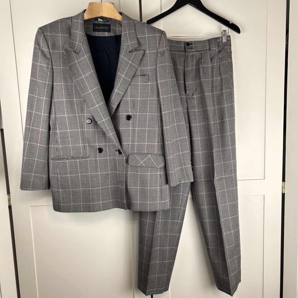 Vintage Giorgio Sant Angelo Wool Suit Set 28W Houndstooth Double Breasted Blazer